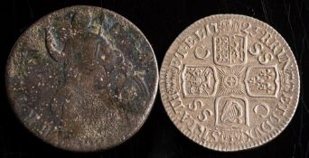 A 1723 SSC shilling with William III halfpenny:.