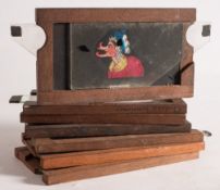 Six hand painted magic lantern glass slipping slides:,