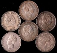 Halfcrowns:- 1816, two x 1817, 1818, 1821, 1825.