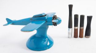 An Art Deco aeroplane petrol table lighter: probably by Hamilton (USA),