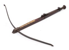 A Georgian mahogany and brass inlaid stone bow:,
