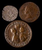 A James Prince of Wales 1697 medalet with Scottish hammered coin and a George III and Charlotte