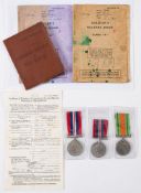A 1939-45 War Medal and GRVI Coronation medal with Soldier's Release book and ephemera fro '3326967