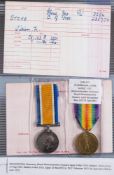 A WWI pair to '3294 Pte W Stone Glouc.Yeo': with copies of research.