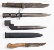 A LIA3 bayonet (no scabbard):, together with a No 9 bayonet in scabbard,