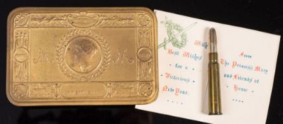 A WWI period Queen Mary 1914 Christmas tin, with original pencil on card insert.