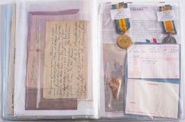 A WWI pair to '38544 Pte J Strelitz North'n R':, with ephemera and research documents,