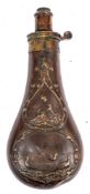 A copper and brass powder flask, by G & J W Hawksley, Sheffield:,
