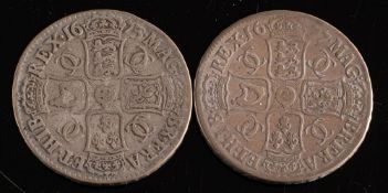 Two Charles II crowns, 1677 & 1673:.