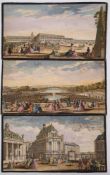 VUE DU OPTIQUE : Versailles - Three hand coloured copper engravings, 420 x 230 mm, J.