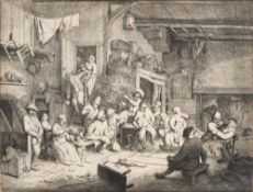 ADRIAEN VAN OSTADE [1610-1685]- Der Tanz In Der Scheune,:- etching, 240 x 310mm, 1652..