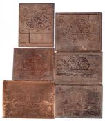 EXETER : six copper engraved printing plates of Exeter city maps, being :- a) John Hooker,