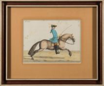 EQUESTRIAN : a set of four hand coloured eighteenth century copper engraved prints,