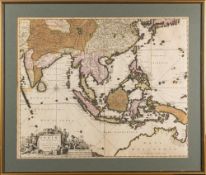 VISSCHER, Nicolaus - Indiae Orientalis : hand coloured map, Size 550 x 445 mm, late 17th cent,