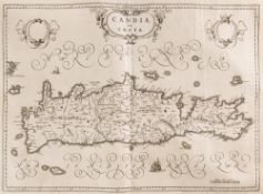 BLAEU, W & J - Candia, olim Creta [ Crete ] : uncoloured map, size 520 x 380 mm, c1650.