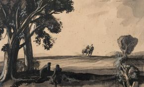 HILDER, Rowland : 'Figures in a Landscape', watercolour signed and dated 1938, 470 x 280 mm, f & g.