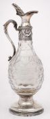 A 19th Century Irish silver mounted clear glass vinegar bottle, no maker's mark,