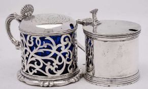 A Victorian silver lidded mustard pot, maker William Robert Smily, London, 1850: crested,