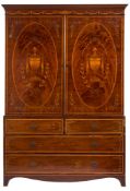 A 19th Century mahogany and marquetry linen press:,