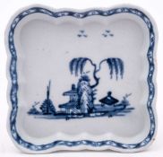 A Liverpool [William Reid] blue and white small tray or stand: of lobed square form,