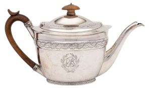 A George III silver teapot, maker John Emes, London, 1799: initialled,
