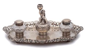 A Victorian silver galleried inkstand, maker Charles Thomas Fox & George Fox, London,