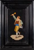 An Italian pietra dura rectangular panel: depicting a young man wearing traditional costume dancing