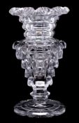 A Regency heavy cut-glass vase: with hexagonal body and flared rim, on fan-cut foot, circa 1820,