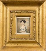 Attributed to J Tremlett, Circa 1820- A miniature portrait of a girl,:- half-length,