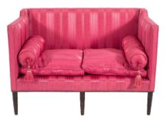 A 19th Century ebonised beech frame rectangular twin seat settee:,
