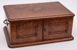 A late Victorian burr walnut cutlery canteen: of rectangular outline,
