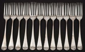 A set of twelve George III silver Old English pattern table forks,