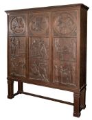 An unusual Scandinavian 1930's carved oak side cupboard:,