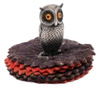 An Edward VII silver owl pin cushion, maker Sampson Mordan & Co Ltd, Chester,