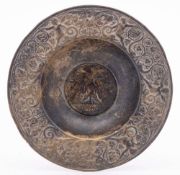 A Continental bronze small deep dish: cast with putti and scrolling foliage around a central