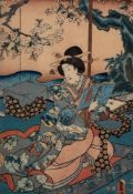 Kunisada A Japanese woodblock print, Beauty by a River: 33 x 23cm.