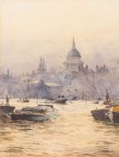 * Rowland Langmaid [1897-1956]- St Paul's from The Thames,:- signed watercolour, 27.5 x 20.5cm.