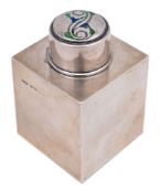 An Arts & Craft silver and enamel tea caddy, maker Liberty & Co, Birmingham,