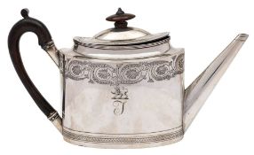 A George III silver teapot, maker Robert Jones II, London, 1797: crested and initialled,