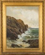 English School, late 19th Century- North Devon Coast,:- oil on canvas, 91 x 71cm.
