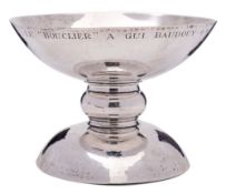 A George V hammered silver chalice, maker Thomas Bradbury & Sons Ltd, Sheffield, 1935: inscribed,