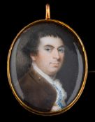 English School early 18th Century- A miniature portrait of a gentleman,