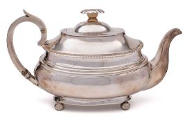 An George IV provincial silver teapot, maker ?P possibly Isaac Parkin, Exeter,