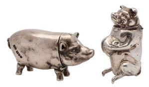 An Elizabeth II silver novelty vesta case, maker David A Bowles, London, 1998: in the form of a pig,