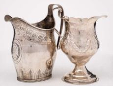 A silver cream jug, maker R?, marks worn: monogrammed, with engraved foliate decoration,