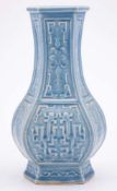 A Chinese clair de lune glazed vase: of hexagonal archaic form,