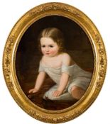 Attributed to Henry Tamworth Wells [1828-1903]- Young child at play,:- oil on canvas oval,