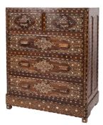 An Indian hardwood, ivory and ebony marquetry rectangular chest:,