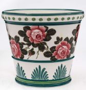 A Wemyss Stuart pottery flower pot: decorated with swags of pink cabbage roses above an anthemion
