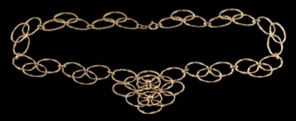 A 9ct gold contemporary oval-link necklace: of hammered finish, London import marks to the reverse,